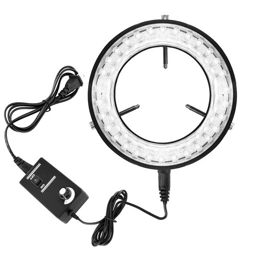 QuiExactLEDリング照明ライト実体顕微鏡用LED照明装置56個LEDビーズ光源輝度調整可能高輝度LEDリングライトLED顕微鏡照明ランプ60mm内径長寿命2重巻き電源アダプタ付(A)
