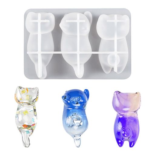 FineInnoシリコンモールドねこ筆置き箸置き猫立体3匹の猫猫の背中キャンデラブラキャンドル台アニマル..