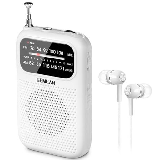 Gemean J-777 名刺サイズラジオ 超小型 単4電池式 携帯 FM ワイドFM AM スピーカー、 ステレオイヤホン付き 薄型 軽量