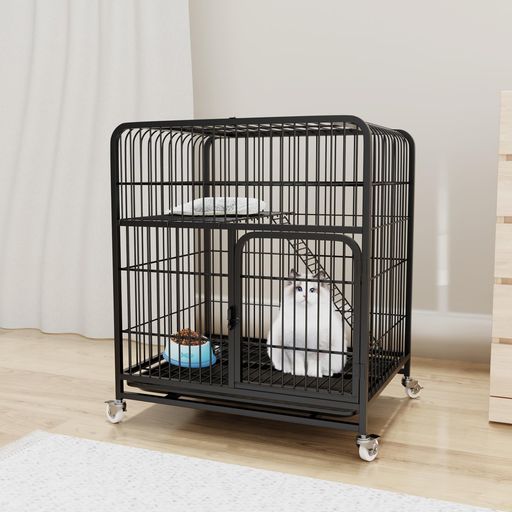 猫ケージキャットケージ大自由空間の2階建て猫別荘金属製ドア付き掃除しやすい散らかった猫砂・エサも簡単片付け脱走防止2段ネコハウス加粗補強で高荷重対応天窓開閉式ロック付き万…