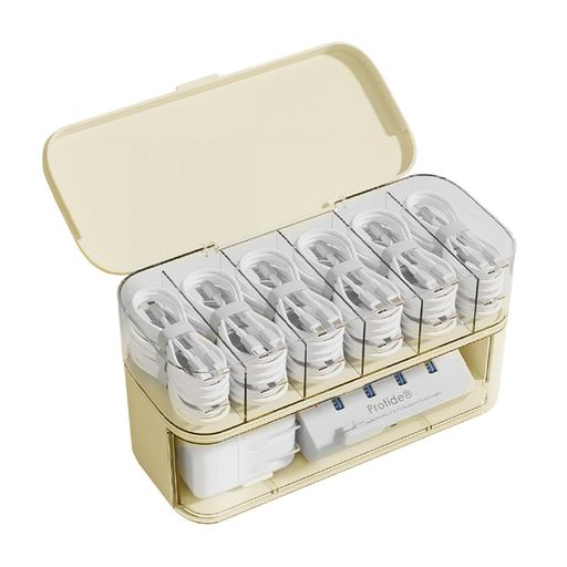 koundenekoケーブル収納ケース2層6仕切りコードボックス蓋付き防塵防水ケーブル充電器配線収納整理小物..