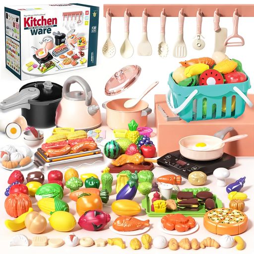 La Gacela おままごとセット120点 キッチントイ おもちゃ ままごとお鍋セット リアルな食材 切る遊び ごっこ遊び 親子遊び 子供 贈り物 誕生日プレゼント ギフト 知育玩具