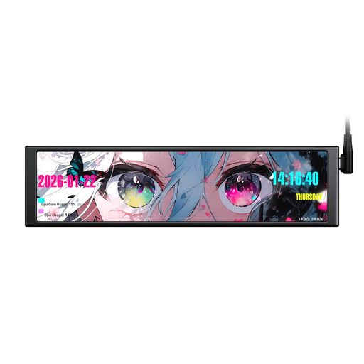 A.JAZZ AKP02 DIY ミニモニター 9.2インチLCD 小型モニター USB/4pin接続 1920x464 IPS 高輝度500cd/m2 アルミ合金筐体 オリジナルソフト連動 カスタマイズ可能な壁紙/動画背景