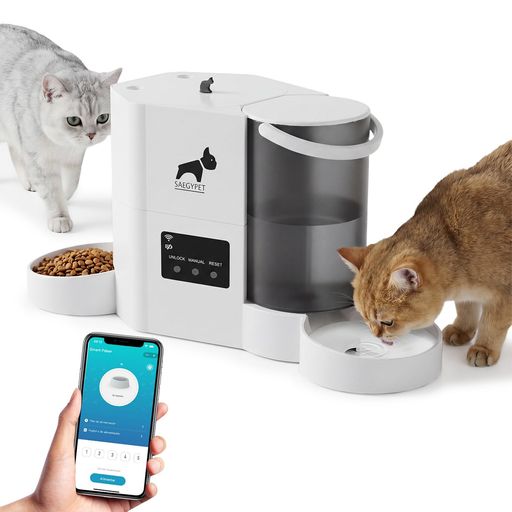 給餌/給水 😻 自動猫&amp;犬給餌器&amp;給水器: 2-in-1自動ペット給餌器と給水器デザイン。お金を節約するだけでなく、 そしてスペースも節約できます。あなたが家にいないときでも、猫に食べ物や水に簡単にアクセスできるので、ペットがお腹を空かせたり喉が渇いたりすることを心配する必要はありません 😻 デュアル電源: 標準の 5V 電源アダプターと 6 本の単三電池 (電池は付属しません) によって駆動されます。バッテリーバックアップにより、停電時でもペットに餌を与えることができます。停電が発生し、餌や水が手に入らない場合は、ペットが餌を逃さないようにバッテリーとアダプターの両方を使用することをお勧めします 😻スマホ連携で安心スマート給餌: 3L大容量フードタンクで2L給水器長時間の外出や出張時も安心して定量給餌が可能。設定した時間に自動でごはんを与え、忙しい飼い主様のペット管理をサポートします。専用アプリでは1日1〜10回の給餌回数や1〜12ポーションの給餌量を細かく調整でき、手動給餌も簡単操作。