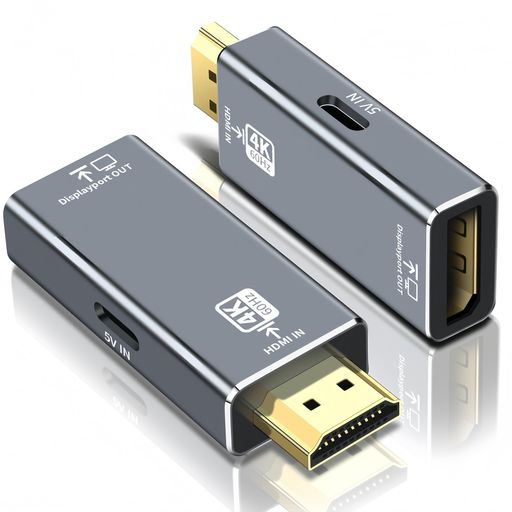 HDMI - DisplayPort アダプタ(単方向伝送 逆方向に非対応) 4K@60Hz HDMI ソース - DisplayPort モニター 画像出力 複製・拡張モード 対応 PC グラフィックカード ノートパソコン USB充電ケーブル附