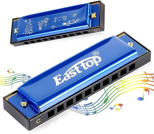 EAST TOP ハーモニカ 初心者 ブルースハーモニカ こども用 ステンレススチールC调 10ホール20トーン ABSクロームボディ、リン青銅製リード 清潔布 高気密性 初心者、専門家、子供、学生、学…