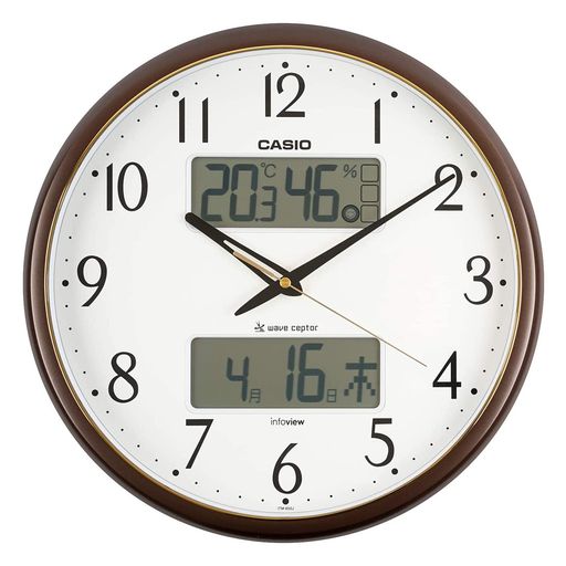 機能:電波受信機能(自動受信/手動受信)、温度計測表示、湿度計測表示、生活環境お知らせ機能(アイコン表示)、カレンダ-表示 推奨電池:単3アルカリ乾電池x2 本体サイズ:(約)高さ35.0x幅35.0x奥行き5.4cm