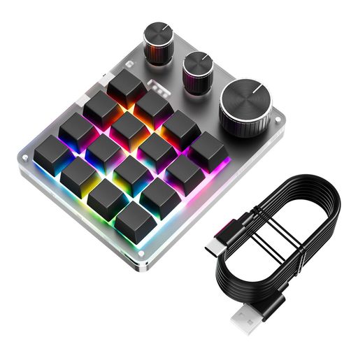 Acogedor 16キー3ノブプログラマブルキーパッド、ボリュームコントロール付きUSB有線マクロメカニカルボード、描画ビデオ編集用ミニゲームパッド、ショートカット (黒)
