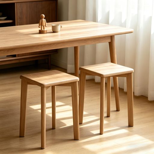 Timbertouch ダイニングチェア 天然木製 安定性 クロス構造 スタッキング収納 コンパクト 食卓椅子 スツール 組立簡単 モダンデザイン キッチン リビング対応 座面直径約29.5cm ナチュラル 2脚…