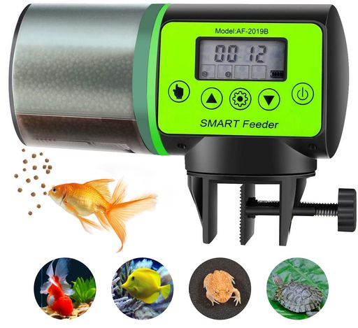BlueFire 自動給餌器 魚 餌やり器 360°回転 定時 オートフィーダー 魚 熱帯魚 金魚 水族水槽用タイムフィーダー 静音 配給量調節可能 (グリーン)