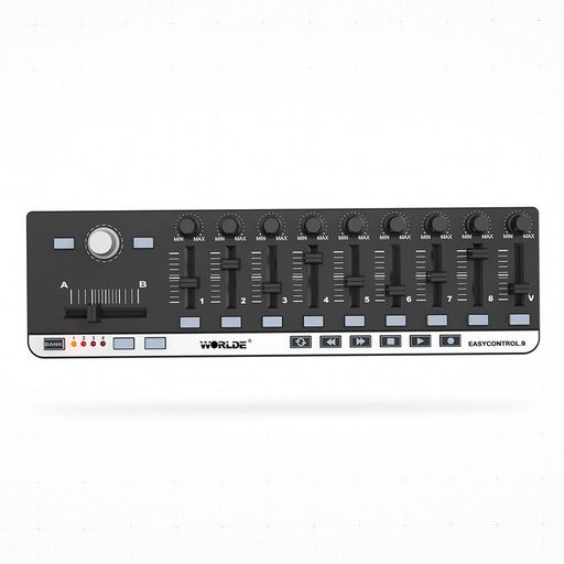 9つのMIDIコントロールグループ:9つのノブ+9つのスライダー+9つのボタン。 4つのプログラム可能なメモリーバンク。 6つのトランスポートボタン: 再度再生、再生、FF、ループ、停止、レック。 プラグアンドプレイ USB 2.0ケーブル、ドライバーのインストール不要。 エディターソフトウェア付き。