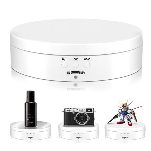 L’QECTED ターンテーブル 電動回転台 360度回転台 電動ターンテーブル 耐荷重3kg 方向角度調整可能 安定性 低騒音 直径13.8CM フィギュア 撮影用(ホワイト 13.8cm)