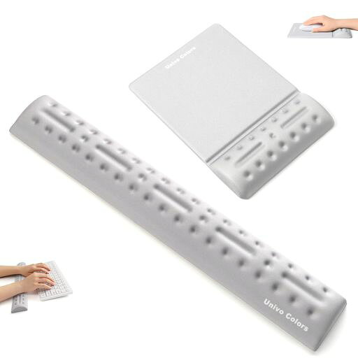 星(塗り潰し)【商品仕様】リストレスト一体型マウスパッド(幅17cm*奥行24.5cm*厚み2.4cm)&amp;キーボードリストレスト(幅36cm*奥行6cm*厚み2cm)。表面:ポリウレタン/裏面:天然ラバー 。 星(塗り潰し)【利用対象】デスクとキーボードやマウスとの段差がなくなり、腕と指の負担を効果的に軽減することができます。勉強、仕事、ゲームなどをしている場合でも、長時間のパソコン作業でも手が痛くなりません。ゲーマー、ライター、エディター、デザイナー、学生、およびコンピューターを長期間使用する他のユーザーに適しています。 星(塗り潰し)【底部に滑り止め】デスク/机と接触する底面はラバー素材を採用し、お使い中の滑りが最小限に抑え、滑りらず静かな操作感を実現します。 星(塗り潰し)【人間工学に基づくマッサージホール】上質な低反発スポンジと柔らかく通気性のある素材で作られております。人間工学を応用し手首の窪みに合わせた設計で、手首と掌にぴったりフィットします。手触りが良く、掌を揉みながら支えて気持ちよいです。 星(塗り潰し)【男女兼用でギフトに最適】 大切な方への贈り物に、そして自分自身へのご褒美に。