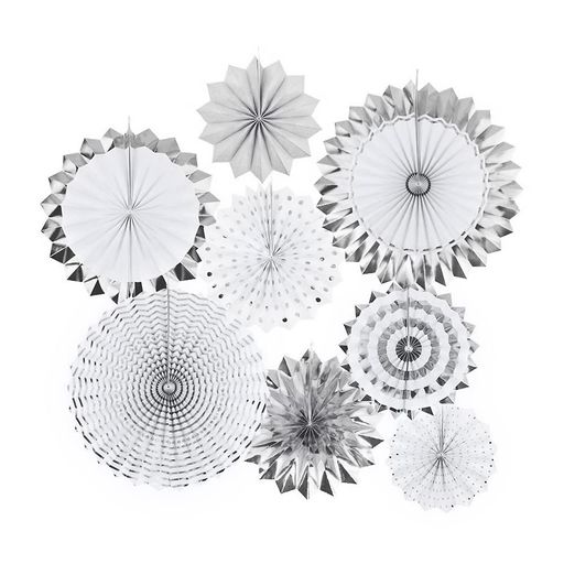 YFFSFDCペーパーファン8点セットシルバー誕生日飾り付けバースデーデコレーションパーティー/こどもの..