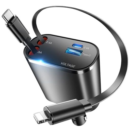 シガーソケット【2026年改良進化モデル】車充電器急速充電総139W4in1巻き取り式カーチャージャー4台同時使用しがーソケットUSBCDC12/24V車対応多機種に対応車載カー用品車用品コンパクト