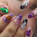 ネイルチップ ショート つけ爪ネイルチップ 短めネイルハロウィンデザイン カボチャ クモ コウモリ 骸骨 DIY ネイル 簡単 ジェルネイル ネイルシール かわいいハロウィン パーティー 撮影小物 目立つ 人気 つけ爪ネイル用品 両面テープ48枚付き