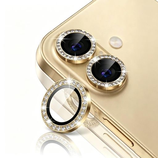 【3枚入り】 対応 iPhone16/16 Plus カメラレンズカバー カメラフィルム アルミ合金製 iphone16用カメラレンズ保護フィルムガラス キラキラ 高透過率 露出オーバー防止 キズ防止 金縁取り 硬度9H…