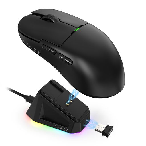 ATTACK SHARKxAJAZZ AJ159P ゲーミングマウス 2.4GHz無線接続 USBケーブル接続 マグネット充電スタンド PAW3395センサー RGBライト 56g軽量 400mAhバッテリー USB3.0コネクタ