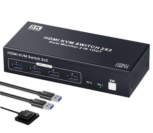 ELEVIEWKVMスイッチHDMI2PCモニター2台デュアルモニター対応8K60Hz/4K120HzHDMI2.1キーボードマウスモニター共有手元スイッチ【EHD-922N】