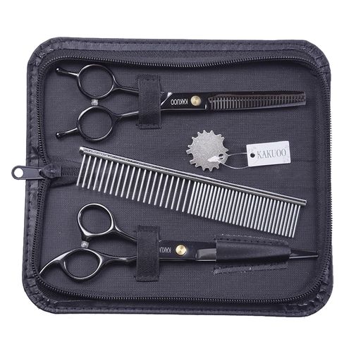KAKUOOトリミングシザートリミングハサミペット用犬トリミング初心者向けpuレザーケース付き