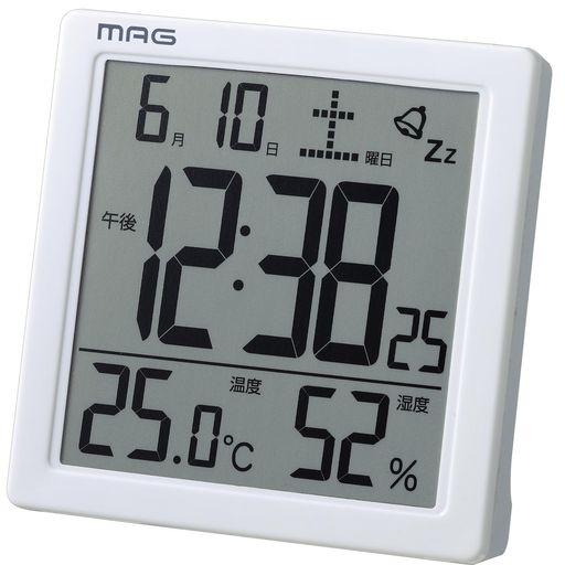 MAG(マグ)目覚まし時計置き時計デジタル温度計湿度計温湿度計カレンダー電子音アラームスヌーズライトホワイトカッシーニT-726WH-Zノア精密