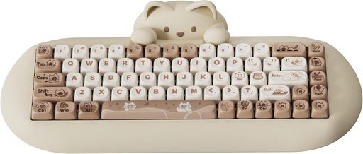 YUNZII C68 ワイヤレスメカニカルキーボード かわいい猫 PS4/PS5対応 65% 無線 ホットスワップ シリコーン 人間工学 ゲーミングキーボード三つモード BT5.0/2.4G/有線 RGBバックライト NKRO WIN/MAC用