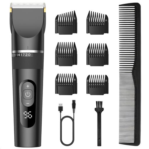 バリカン2025新登場USB充電式ヘアーカッター電動バリカンメンズ5段階刈り高さ調節3段階スピードLEDディスプレイ大容量バッテリー自動研磨6種類ガイドコーム低騒音IPX7防水コードレス子供…