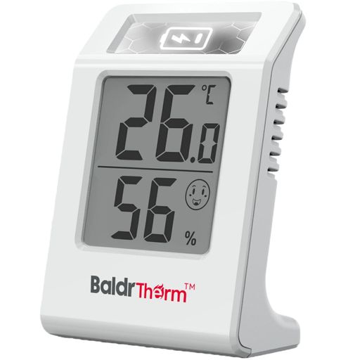 BaldrThermデジタル温湿度計ソーラー充電室温計温度計室内大画面高精度省エネ顔マーク表示コンパクトス..