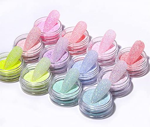 OMOSIROI12色キャディーカラーネイルグリッターパウダー砂糖のようなネイルラメホログラムセット