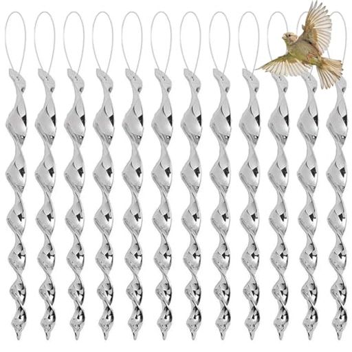 LWMINGALG 鳥よけ 鳩よけ 12本セット スズメ撃退 からす撃退 カラスよけ フン害防止 農作物被害対策 防鳥 駆除 太陽光反射棒 吊るすのみ 果樹園 庭の装飾 ガーデン用品 (シルバー)