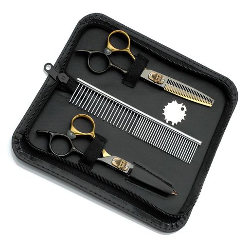 KAKUOOトリミングシザートリミングハサミハサミ犬猫散髪用ハサミペット用トリミング初心者向けpuレザーケース付き