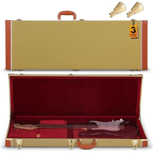 CAHAYAギターケースエレキギターハードケース30mm厚いパッド付きネックピロー付き2つのキー付きPVC材防水お手入れ簡単収納可能エレキギター用カーキCY00365-1