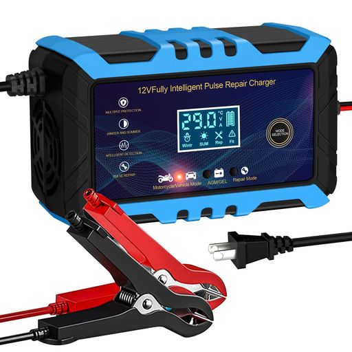 12Vバッテリー充電器全自動バッテリーチャージャーパルス充電器メンテナンス充電4-100Ah鉛蓄バッテリー..