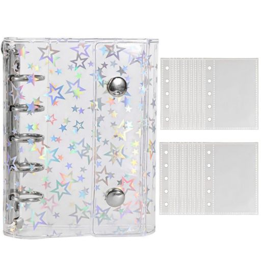 透明シール帳バインダー式M5システム手帳小物整理カード収納20枚リフィル付き(星星)