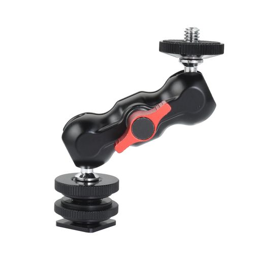 UTEBIT マジックアーム 10.3CM コールドシュー付き ダブルボールヘッド コールドシューアダプター 1/4インチネジ付き 延長アーム コールドシューアーム 耐荷重1kg アルミ合金製 180°調整可能