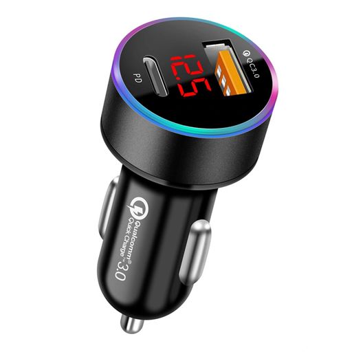 TEMEDO【PD30w/2ポート】シガーソケットusbシガーソケット電圧計車の電圧測定車usbcしがーソケット2連耐用/軽量車充電器LEDデジタルディスプレー搭載急速充電12V・24V車対応車載充電器(ブラック)