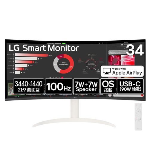 LGMonitorモニターディスプレイ34SR63QA-W34インチ曲面1800R/21:9ウルトラワイド(3440x1440)/100Hz/USBType-C(最大90W給電)/sRGB