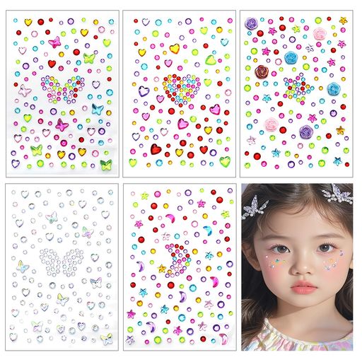 キラキラフェイスジュエルシールセット5枚入り3Dラインストーンデコレーション舞台メイク用DIY携帯電話装飾手芸用品お祝い用