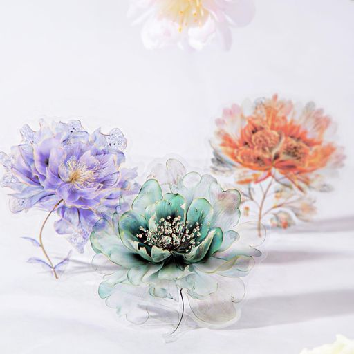 Zolarkar花影シリーズフレークシール90枚金箔押し花柄コラージュ素材シール水彩風PET素材ステッカーDIY..