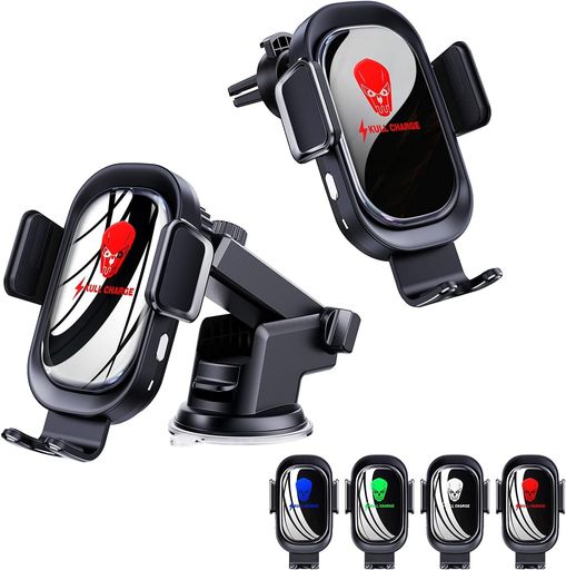 SKULLCHARGE【超かっこいい頭蓋骨ライト】車載ワイヤレス充電器Qi15W急速充電車載ホルダースマホスタン..