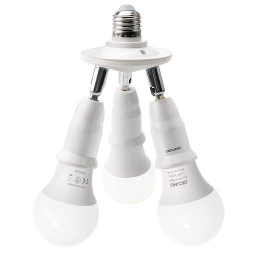 【E26 LED電球付き*3】一般電球タイプ:9W(60W形相当)、全光束:800lm、昼白色 5000k、広配光タイプ、高演色Ra 90:CRI 90の高演色性 LED電球で、物の本来の色をを綺麗に再現できます。 【3分岐ソケット】入力電圧:0-250V、E26口金のハロゲンランプ、LED電球、CFL電球に適用。(スイッチなし) 照射角度可調範囲:回転0-360度、曲げ0-180度。最大仕事率:60W*3=180W。(注意:密閉器具に使用しないでください。) ソケットの素材はPBT樹脂なので、熱安定性、寸法安定性、絶縁性、耐候性、耐薬品性が良い。 1年保証:ご購入日より1年間の保証を提供いたします。万が一商品に不良またはご不明なところなどがございましたら、お気軽にsupport.jp@dicuno.comまでご連絡ください。