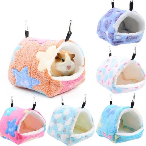 Squirrel - MEIAOJIAハムスターモルモットハリネズミチンチラフェレット鳥小動物ハウスハートつり下げベッド家ペットふわふわもこもこ冬暖かい(紫・ハート柄XL)