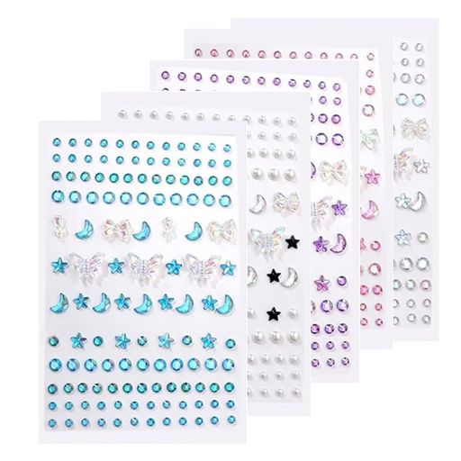 PAVIKEラインストーンシール5枚セット星、蝶、月、円形ジュエリーシールキラキラデコシール宝石ジュエ..