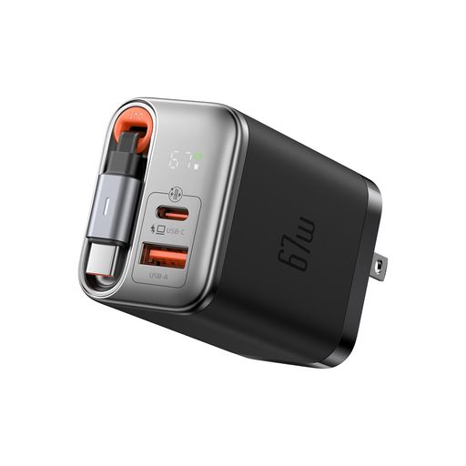 Mcdodo67WGaN急速充電器PD充電器Type-C充電器iPhone17充電器USB-C&USB-Aポート【伸縮式USB-Cケーブル付き/出力デジタル表示/GaN新技術】折りたたみ式プラグ