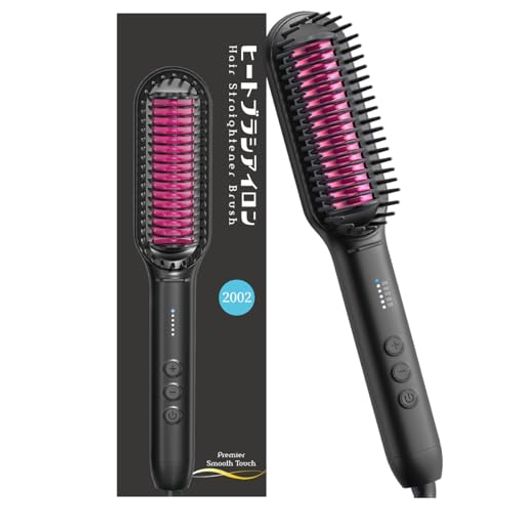 ヒートブラシストレートヘアアイロンブラシ2WAYボリユームアップ/ヘアストレートアイロンやけど防止電熱ヘアブラシ210°Cプロ仕様130°C~210°C5段階温度調節60秒立ち上がり乾湿両用ブラシア…