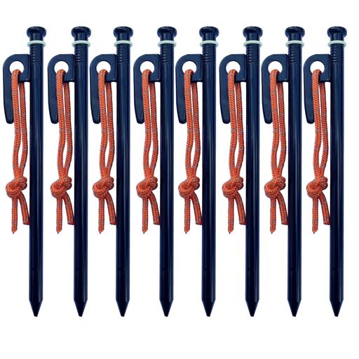 FLYFLYGOテントペグスチール製ソリッド20cm/25cm/30cmキャンプ設営用具夜光ゴムリング付き収納袋付き反射ロープ付き