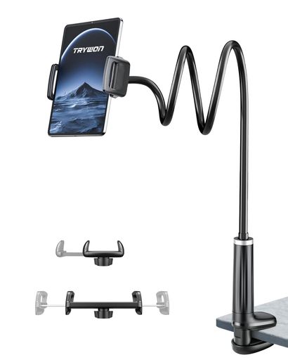 【ダブルグランプ・回転式フレキシブルアーム】タブレット&スマホ両用スタンド全機種対応iPhone&iPadアームスタンド寝ながらスマホスタンド携帯スマホアーム360自由回転土台強化安定性フ…