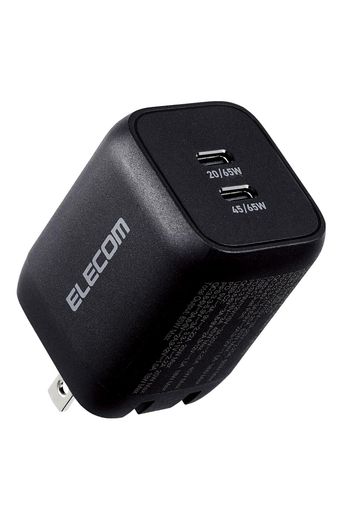 エレコム充電器TYPE-C2ポート65WUSBPD対応PPS対応QC3.0対応MAGSAFE3対応折りたたみ式プラグGAN採用【IPHONE16IPADMACBOOKAIRWINDOWSPCなど対応】ブラック