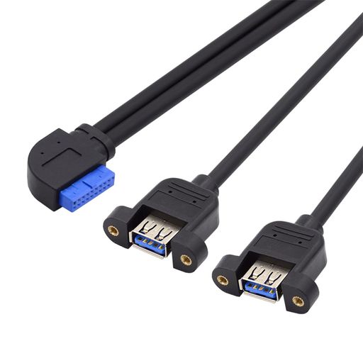 CABLECC 5GBPS 19/20ピン マザーボードヘッダー - USB 3.0 デュアルポート メス ネジマウントタイプ 延長ケーブル 90度 直角