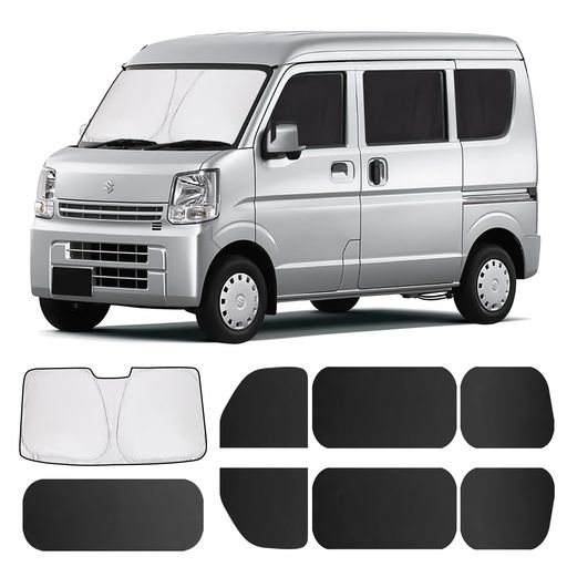 ZATOOTOスズキエブリイEVERY(DA17VJOIN/PC/PAリミテッド/PA)専用車用カーテンフロントガラスサンシェード遮光断熱UVカット吸盤不要マグネット内蔵車中泊取付簡単収納袋付8枚セットCT111-BK8